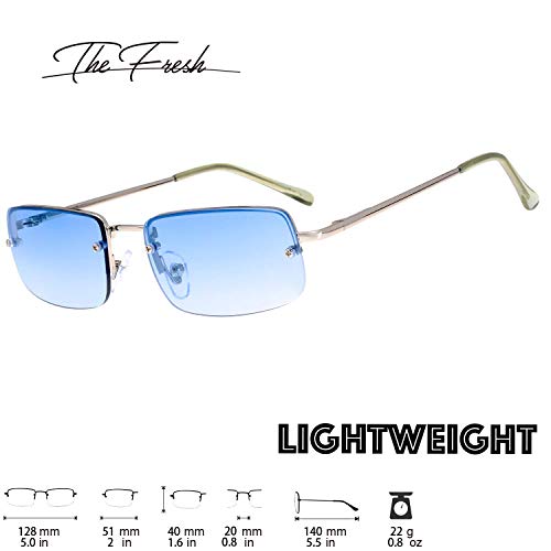 The Fresh Minimalist Small Rectangular Sunglasses Clear Eyewear Spring Hinge - Gift Box Package (204-Silver, Gradient Blue, 51)2