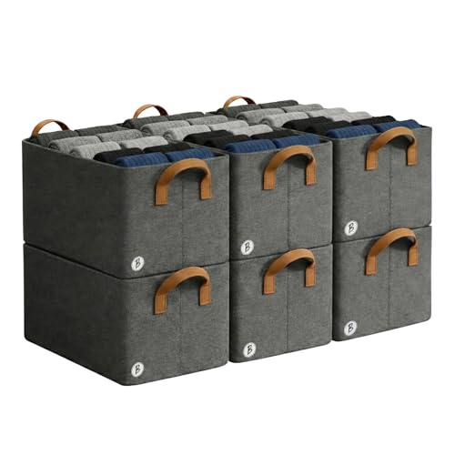Image of Btag Foldable Clothes Storage Baskets with Handles |Galvanized Steel Frame | Storage Boxes for Wardrobe, Clothes, Toys, Books, Stationery & Documents | Pack of 6 (901GS)