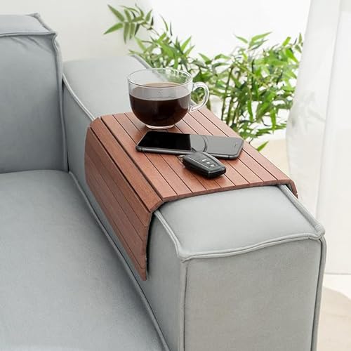 Image of Hamdan Sofa arm Tray Couch Bedside Wood Coaster Coffee Cup Foldable armrest Caddy end Protector Folding Living Room Furniture mat-Light Walnut