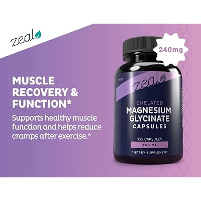Zeal Chelated Magnesium Glycinate 240mg Capsules with NU-MAG Supports Sleep, Relaxation & Muscle Cramps | Non-GMO, Third Party Tested | 135 Capsules