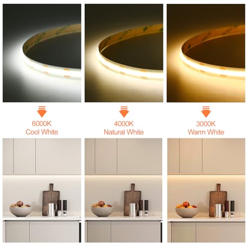 Tira LED COB flexible 16.4ft luz blanca natural 4000K miniatura 2