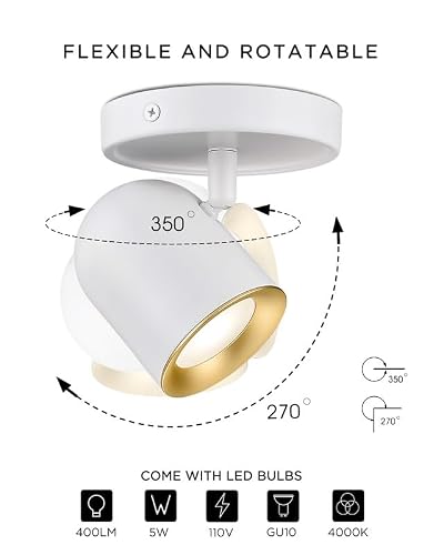 FEMILA Track Lighting, Led Track Light, GU10 Bulbs Included, 44\" Flush Mount Ceiling Spot Lights, for Living Room, Gallery, Bedroom, Hallway, 4FS78TL-5 WH - Thumbnail 2