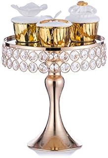 NUPTIO Wedding Cake Stand Gold: 20cm Diameter Birthday Cake Display Stands Pedestal, Metal Mirror Plate Tall with Crystal Beads for Cupcake Afternoon Tea Cakes Baby Shower Party Dessert Table