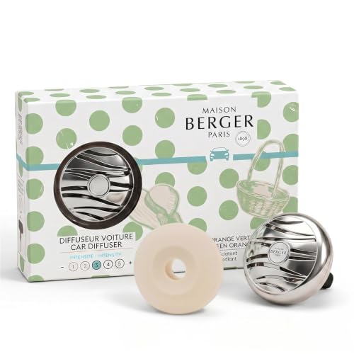 Image of MAISON BERGER Car Diffuser Set, Zest of Green Orange | Green Orange Clementine Notes, Refillable Vent Clip with Ceramic Refill, Passive 4-Week Diffusion, Made in France