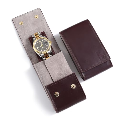 BUREI Leather Watch Travel Case Pouch Portable Watch Case for Men Single Watch Band Storage Bag Watch Accessories (Brown Black)