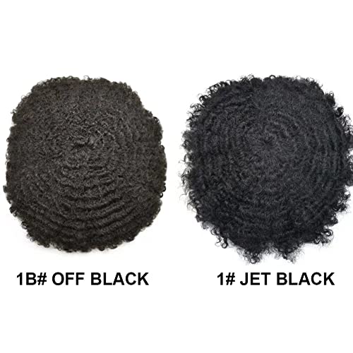 Afro Toupee For Black Men Kinky Curly Brazilian Human Hair Piece African American Afro Wavy Men Toupee Hairpieces Full Poly Thin Skin Men Replacement System (1# Jet Black-12Mm Afro Wave) 8*10 Inch #TOP6