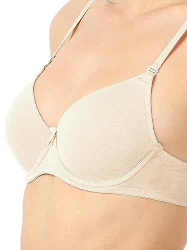 Image of Jockey 1245 Women Under-Wired Padded Super Combed Cotton Elastane Stretch Medium Coverage T-Shirt Bra with Detachable Straps