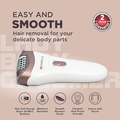 Image of Havells FD5051 Epilator, Hair Removal for Women, Wet & Dry, Cordless, Rechargeable (White)