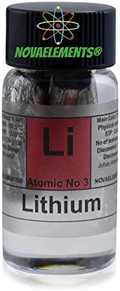 Lithium Metal Element 3 Sample Li, Pure 1 Gram 99,9% Shiny Mini cylinders Inside Labeled Glass Vial