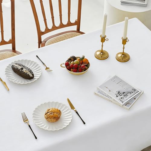 WRUIJIO Mantel Hule 120 x 270 cm Repelente Al Agua, Antimanchas, Lavable Mantel de Poliéster Duradero, Protege La Mesa Adecuado para Banquetes para Todo El Año, Blanco