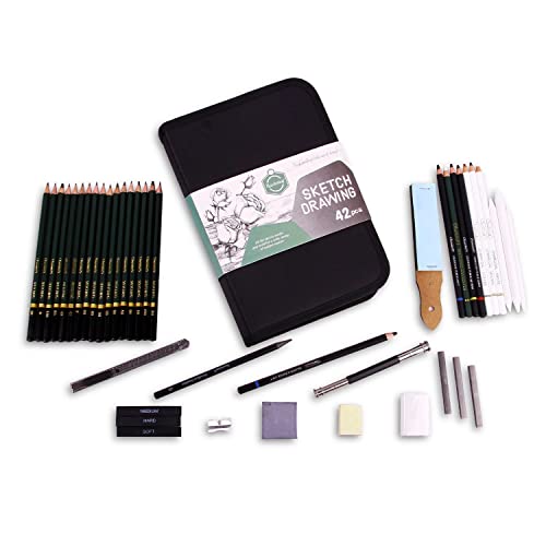 Image of Pieces Professional Drawing Pencils and Sketch Kit for Artist (42)