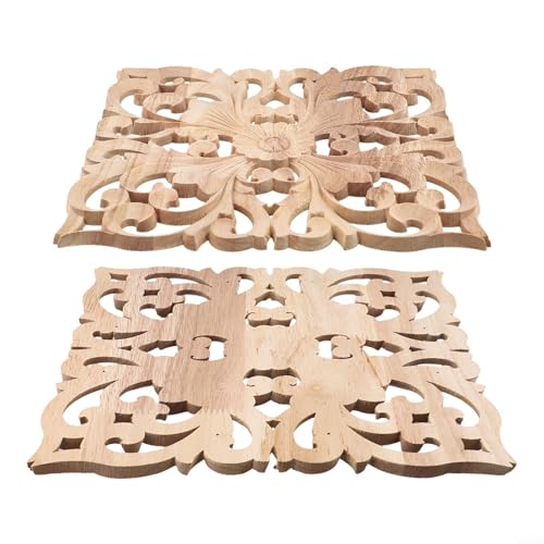 Honseadek Aplique de puerta de estilo europeo de madera lisa para decoración de muebles, tallado, 15 x 15 cm, para armario decorativo de goma (24 x 24 cm)