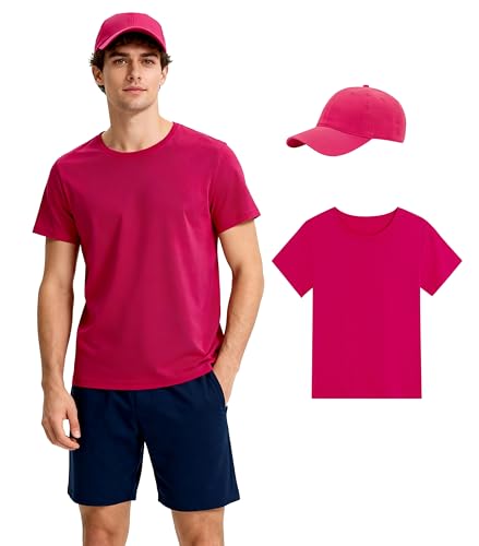 Adult Womens Mens Parents Couples Teens Shirt Cosplay Halloween Costume Pink Top and Cap (M)