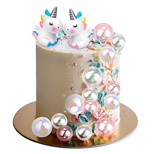 20 Pcs Unicorn Cake Toppers,Mini Colorful Bubble Pearl Balls Cake Cupcake Insert Topper Unicorn Figure Round Ball Baking Decor for Baby Shower Wedding Birthday Cake Decorations Christmas Party