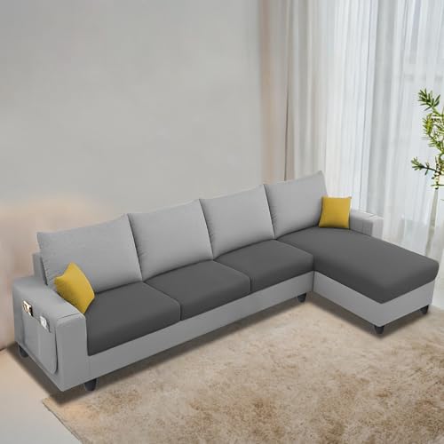 Image of Casaliving Porto RHS 6 Seater L Shape Sofa Set for Living Room (Grey Dark Grey Fabric) Premium Velvet Fabric Sofa Set