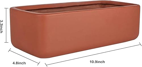 Miniatura 8 de Thirtypot Maceta rectangular para suculentas de 10 pulgadas con orificio de drenaje, macetas de cerámica esmaltada verde para interiores y exteriores