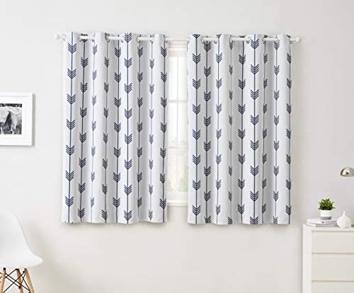 Image of HLC.ME Arrow Printed Privacy Blackout Energy Efficient Room Darkening Thermal Grommet Window Curtain Drape Panels for Kids Bedroom - Set of 2 - Platinum White/Navy Blue - 63" inch Long