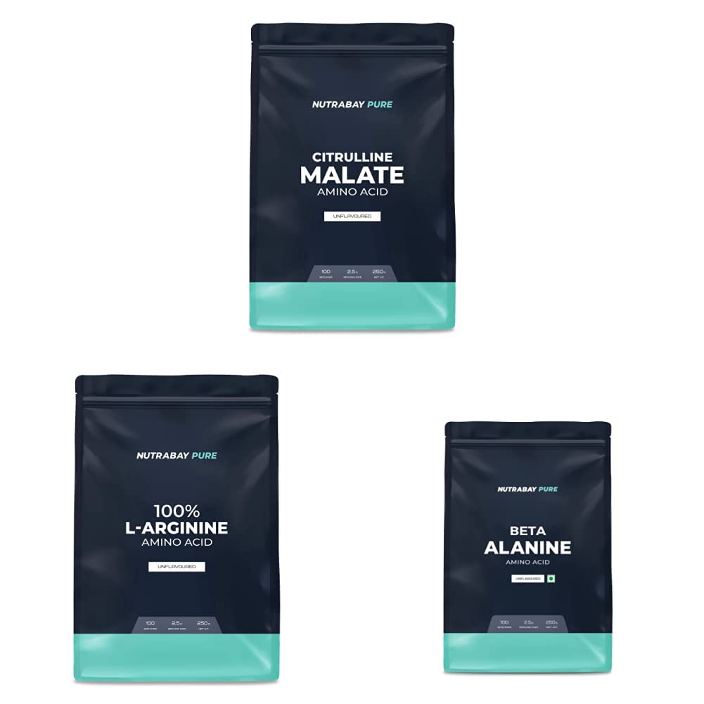Nutrabay Pure 100% Citrulline Malate Powder & Pure 100% L-Arginine Powder & Build Endurance, Pre Workout supplement for