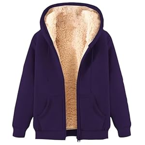 UHouse Sweat a Capuche Femme Zippé Manches Longues Hoodie pour Femmes Veste Mode Vêtement Chic Habit Couleur Unie Polaire Hiver Chaud Sweat-Shirts Elegant Pulls Y2k Streetwear Violet L