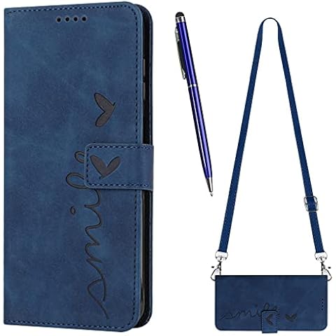 TOUCASA Compatible with Samsung Galaxy A23 Crossbody Lanyard Case, PU Leather Wallet Flip Folio Stand View and Adjustable Necklace Strap,TPU Inner Shell [Magnetic Closure] Shockproof (F-Blue) Cover