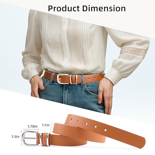 Womens Leather Belt, 4 Pcs Ladies Belts for Jeans with Zinc Alloy Buckle and 10 Adjustable Holes, Fits Waist 25-35 Inches4