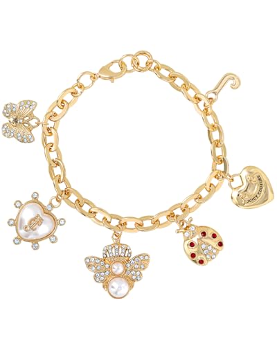 Juicy Couture Bee Charm Bracelet for Women, 7.5" Gold-Tone Chunky Bracelet with Logo and Insect Charms