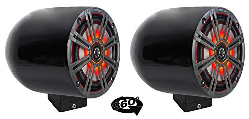 Image of (2) Kicker KM65 6.5 inch LED 360 Swivel Black Aluminum Surface Mount Boat Speakers
