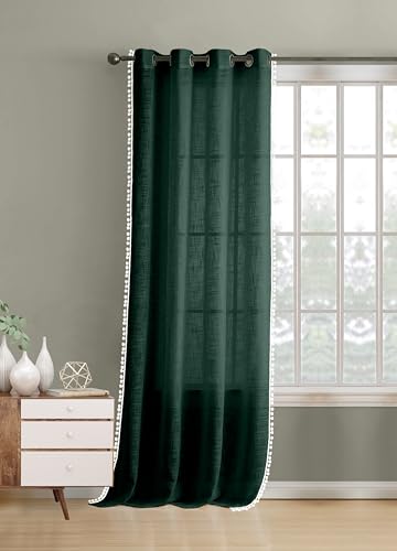 Image of THE LINEN COMPANY Cotton Linen Solid Eyelet Curtains for Window, Sea Green, Light Filtering Curtain Panels, Window Size 4 Feet, Pack of 1