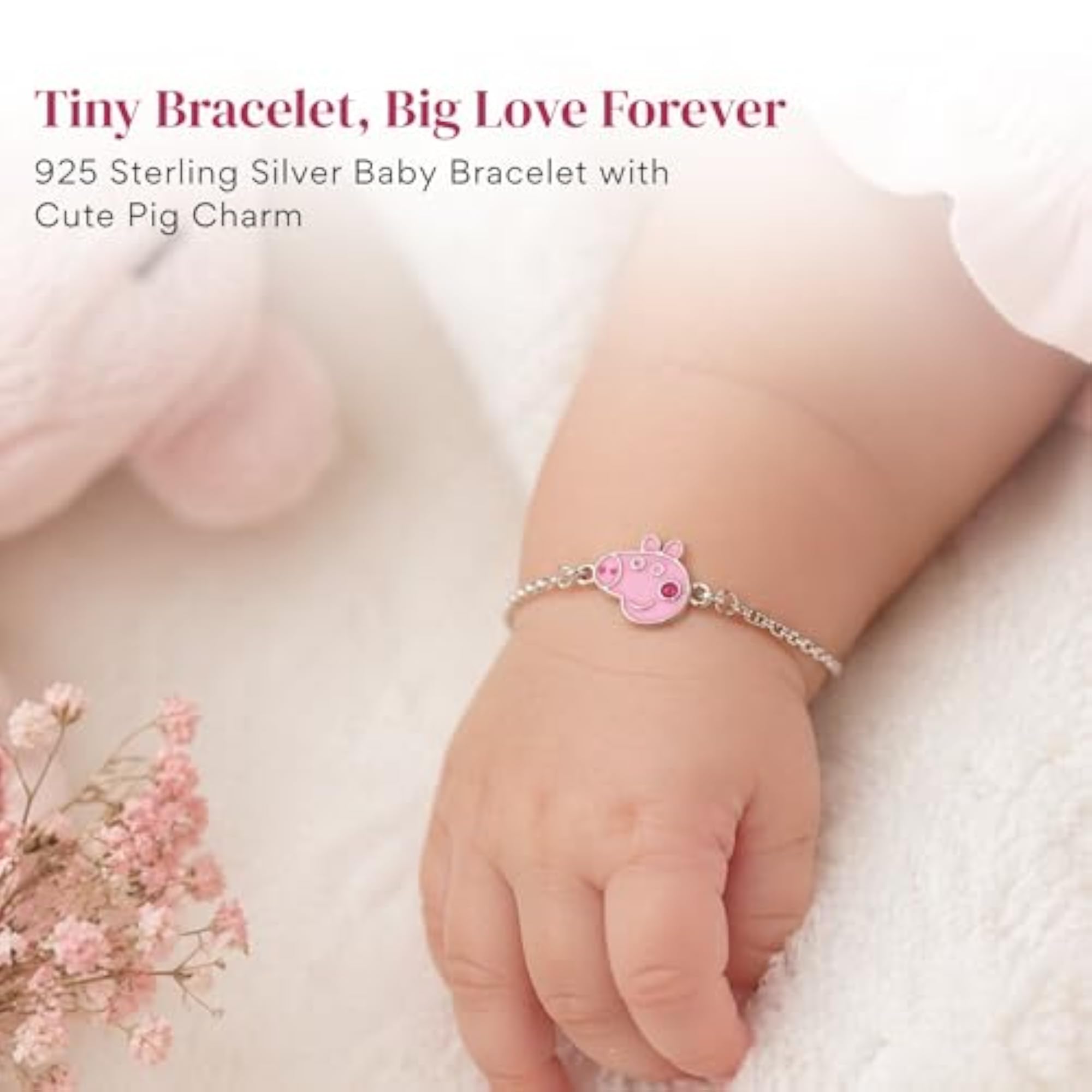 925 Sterling Silver Bracelet with Pig Charm for Babies