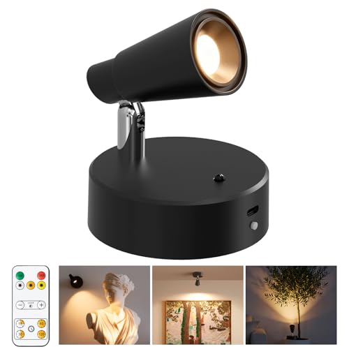 Fevislight Faretto LED Interno Senza Fili con Ricaricabile Batteria da 5000mAh, Faretti da Parete con Dimmerabile & 3 Temperature Colore per Letto Tocco & Telecomando