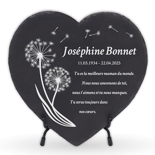 LAUBLUST Plaque funéraire personnalisée comme décoration funéraire | Plaque en ardoise gravée comme pierre tombale décorative - Pissenlit, trois tailles...