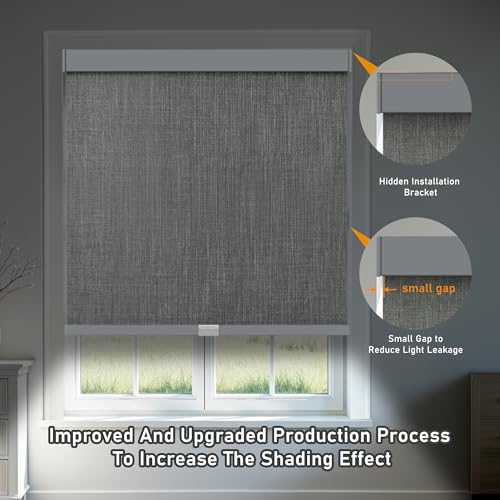 Image of AOSKY Cordless Blackout Roller Shades for Windows, 42 inchW x 72 inchH, Linen Grey