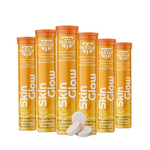 Image of Skin Glow Japanese Glutathione Effervescent Tablets - Pack of 6 (120 Tablets) | 500mg L-Glutathione with Vitamin C & Hyaluronic Acid | Tangy Orange Flavor Skin Glow Supplement for Clear, Radiant Skin