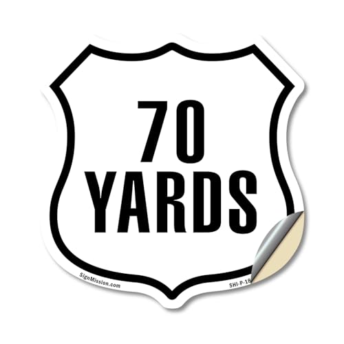 70 Yards Golf Course Running Race 5k Marathon Distance Marker 12 inch X 12 inch Shield Shaped Heavy Duty 3.2 mil Vinyl Decal Weather Resistant Made in the USA