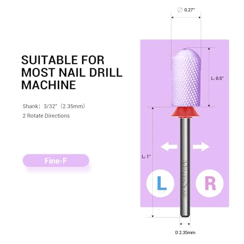Image of MelodySusie Ceramic Nail Drill Bit, 3 /32'' Smooth Round Top Large Barrel Bits, Suitable for Manicure Pedicure Cuticle Gel Polishing, Beginners Bits, Purple, Series Bit-S, Fine