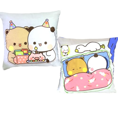 Image of Zzunkn Bubu and Dudu Bears Throw Pillow Covers Set of 2, Cute Cartoon Decorative Pillows Covers for Bed and Couch/Sofa, 18x18 Inch Pillow Cases for Bedroom and Living Room (A)