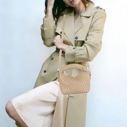 Image of Woven Crossbody Bag Small Tote Cute Purse for Women,Top Handle Handbag Pu Leather Shoulderbag with Detachable Strap