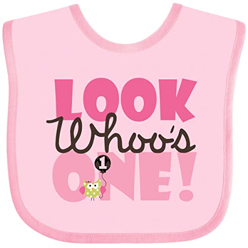 inktastic Look Who Is 1 Owl Baby Bib Pink 1c9a1