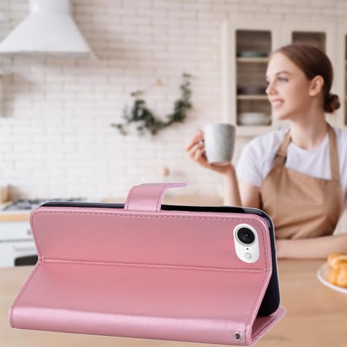 Coque iPhone 16e 2025 étui portefeuille similicuir rabat support rose - 6