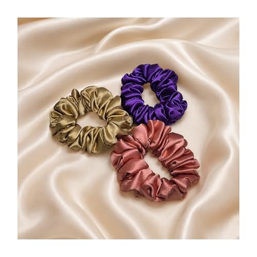 Image of Satin Silk Scrunchies Set of 3 for Women & Girls | Soft Elastic Hair Ties | Anti-Hair Breakage Small Scrunchie Bands | Random Colours | Daily Wear Hair Accessories Gift Set