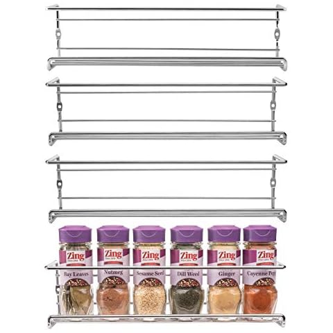 Mindspace Spice Rack Wall Mount, Pantry Cabinet Door Organizer - Set of 4 Hanging Spice & Seasoning Racks Kitchen Storage Organizer | The Wire Collection, Chrome Cover
