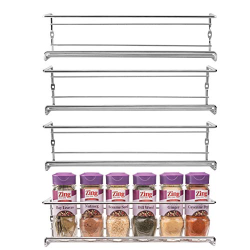 Mindspace Spice Rack Wall Mount, Pantry Cabinet Door Organizer - Set of 4 Hanging Spice & Seasoning Racks Kitchen Storage Organizer | The Wire Collection, Chrome