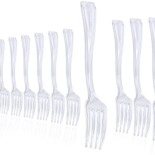 Exquisite Clear Plastic Mini Spoons For Tasting Forks Disposable I 100 Pack I Mini Tasting Forks Mini Plastic Appetizer Forks I Mini Fruit Fork I Tiny Utensils I Cake Fork I Mini Serving Forks