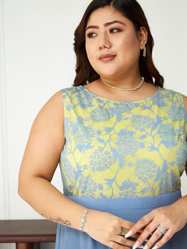Image of Miss Chase A+ Women's Round Neck Sleeveless Georgette Floral Lace Fit & Flare Maxi Dress