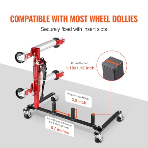 Image of VEVOR Car Dolly Rack, Storage Rack with 360 Rotatable Wheels, Hydraulic Ratchet Trolley Jack Stand Organizer, Jack Stands Holder Storage Rack, 4-Dolly Capacity, Compatible with Most Dollies