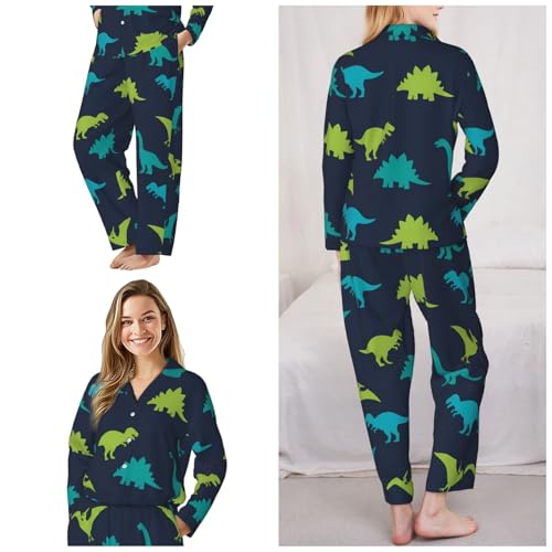 Image of Women'S Long Sleeve Pajama Set Soft Loungewear Button-Down Top & Elastic Waist Pants S- 2XL