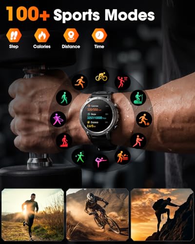 Military Smart Watches for Men, 2026 Fitness Smartwatch with 1400mAh, Answer/Make Calls, Heart Rate, SpO2 Monitor, Sleep Tracker, 100+Sports Mode, IP68 Waterproof Smartwatch for Android iPhone - image 7