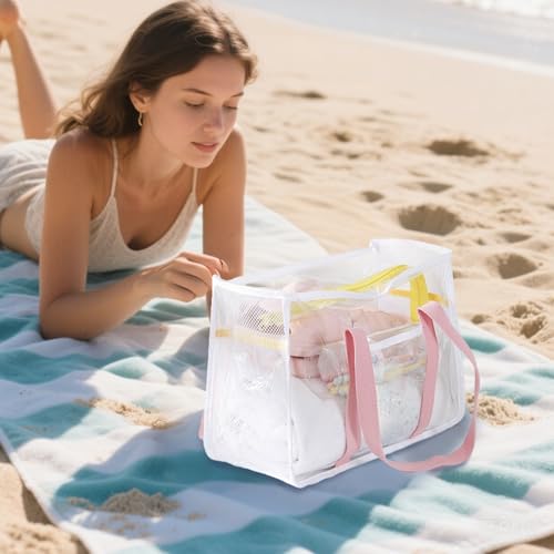 Clear Beach Bag for Women,Waterproof,Sandproof,Large Transparent PVC Tote Bag for Stadium Events Beach Travel Gym Pool4