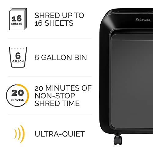 Image of Fellowes LX210 P-4 Micro-Cut Paper Shredder, Jam-Proof Heavy-Duty Paper Shredder for Office, 16 Sheet Capacity, Black