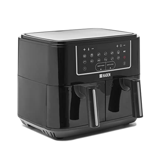Haden 9L Dual Air Fryer - Smart Finish & Match Cook Technology, Preheat and 12 Auto-Cook Functions, 2600W, Oil-Free Healthy Cooking, Dishwasher-Safe Baskets, Black